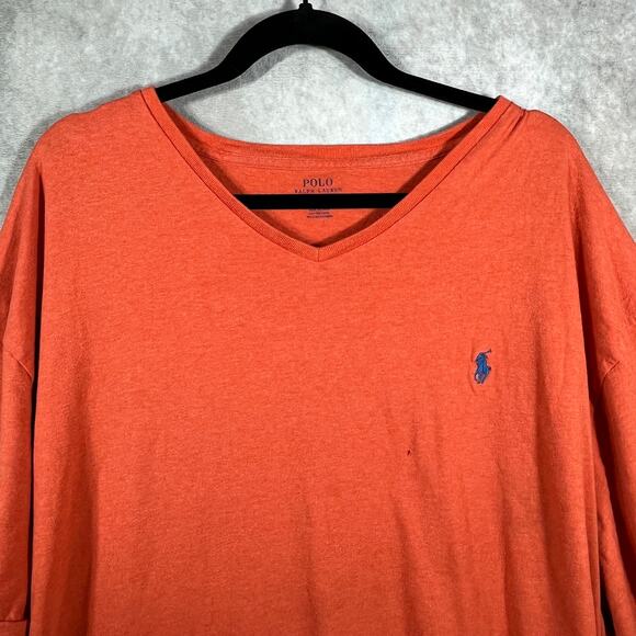 Polo Ralph Lauren Shirt Mens Size 2XB Orange Short Sleeve V-Neck Casual‎ Cotton - Picture 1 of 10